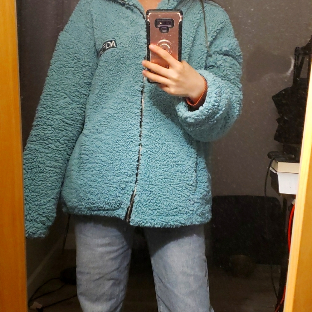 Fluffy Tiffany blue fleece Jacket